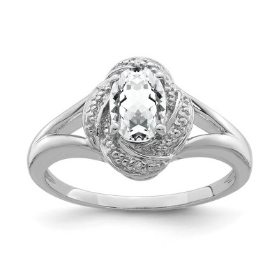 Black Bow Jewelry Sterling Silver .01 Ctw Diamond and Oval White Topaz Ring