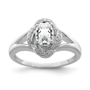 Black Bow Jewelry Sterling Silver .01 Ctw Diamond and Oval White Topaz Ring - 1 of 4