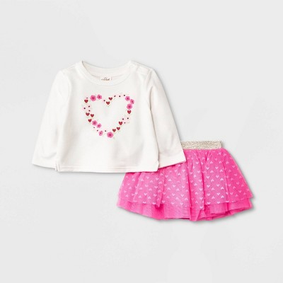 Baby Girls' Heart Tutu Top & Bottom Set - Cat & Jack™ Neon Pink 0-3M