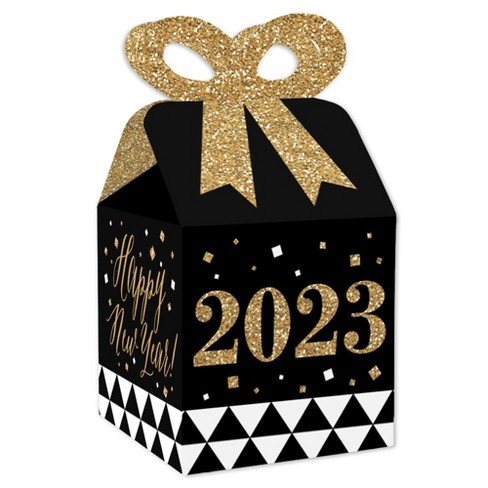 Big Dot of Happiness New Year's Eve - Gold - Square Favor Gift Boxes - 2023  New Years Eve Party Bow Boxes - Set of 12