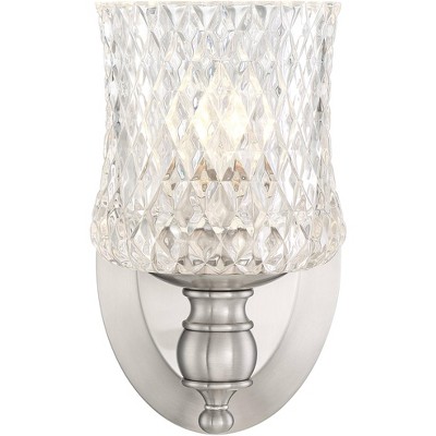 Stiffel Wall Light Sconce Satin Nickel Hardwired 10" High Fixture Clear Cut Textured Glass for Bedroom Bathroom Hallway