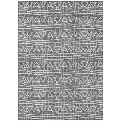 Charcoal Gray And Ivory Geometric Washable Indoor Outdoor Area Rug