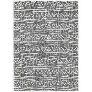 Charcoal Gray And Ivory Geometric Washable Indoor Outdoor Area Rug - 1 of 4