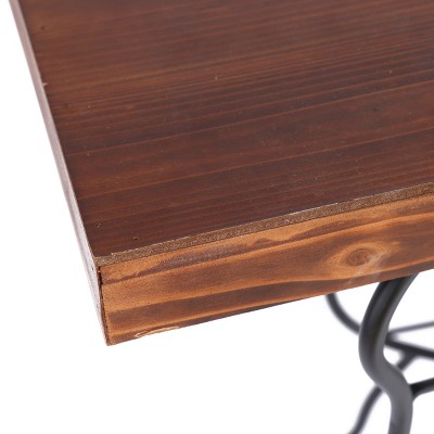 Dark Maple & Black Metal Butterfly Accent Console Table with Storage