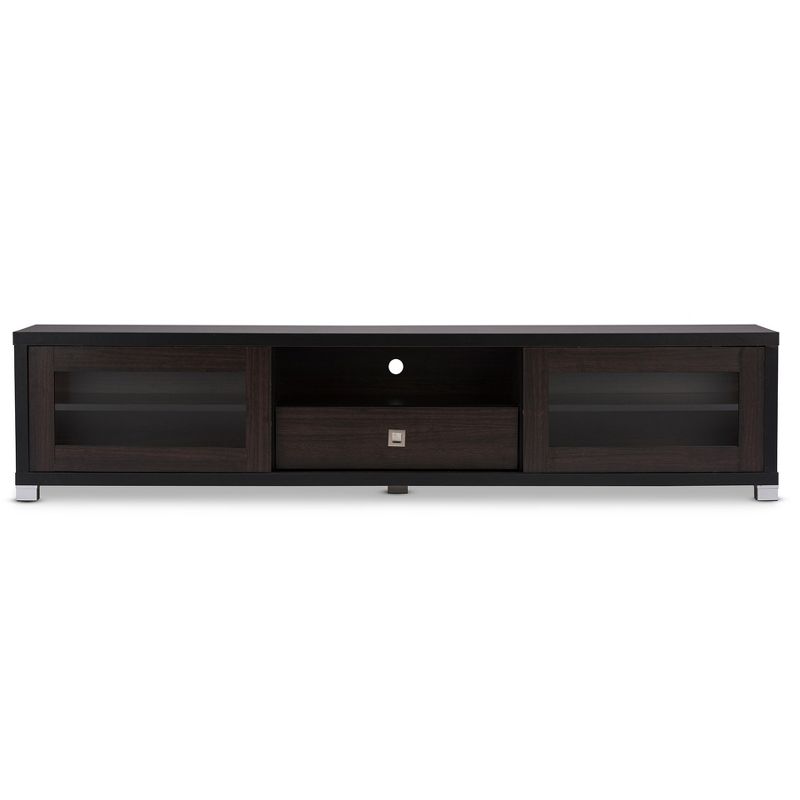 Beasley Cabinet with 2 Sliding Doors and Drawer TV Stand for TVs up to 70&#34; Dark Brown - Baxton Studio, 4 of 7