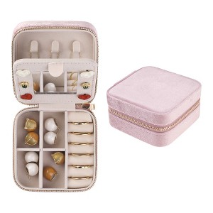 Unique Bargains Travel Small Portable Plush Velvet Jewelry Box Display Holder with Mirror for Birthday Gifts - 1 of 4