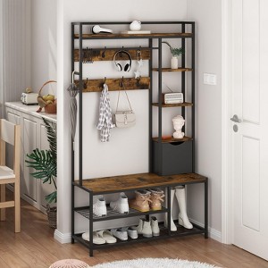 Hall Tree with Storage Bench, Freestanding Coat Rack & Shoe Storage, 5-in-1 Entryway Organizer with 12 Hooks - 1 of 4