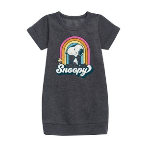 - Peanuts - Snoopy Rainbow Clouds Graphic Short Sleeve Fleece Dress - 1 of 3
