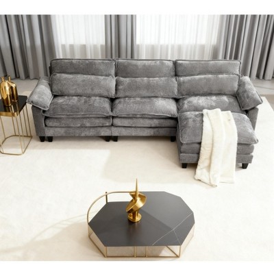 TiramisuBest L Shap Couch, Modular Sectional Sofa, Corduroy Sofa Couch with Ottoman and 5 Pillows, Memory Foam Cushions for Living Room