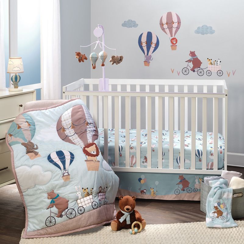 Bedtime Originals Up Up & Away Hot Air Balloon Animals Fitted Crib Sheet - Blue, 4 of 6