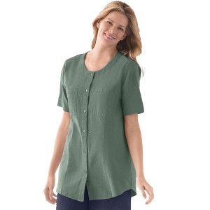 Woman Within Plus Size Short-Sleeve Crinkle Shirt - 1 of 4