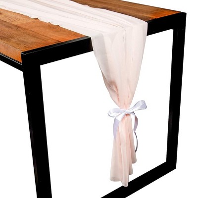 Juvale Pink Chiffon Dining Table Runner with White Ribbon, 120 Inches Long x 29 in