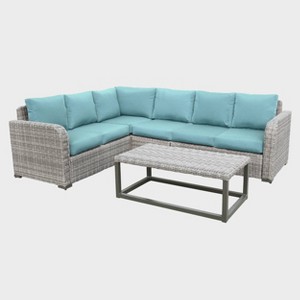 Leisure Made Forsyth 5pc Wicker Sectional in Spa Blue Fabric - 1 of 4