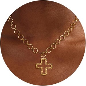 Chunky Cross Pendant Necklace, 14K Gold/Silver Plated Paperclip Chain with Toggle Clasp - 1 of 4