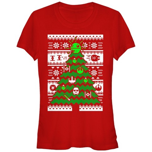 Juniors Womens Star Wars Ugly Christmas Tree T shirt Red Small