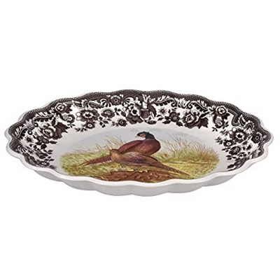Spode Woodland Oval Fluted Porcelain Serving Dish - Pheasant Design, Wildlife Tableware for Family Dinners, Holiday Feasts, Appetizers, Desserts