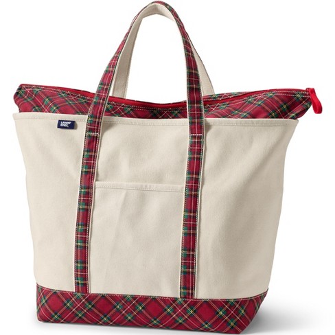  Lands' End Print Open Top Canvas Tote Rich Red Multi