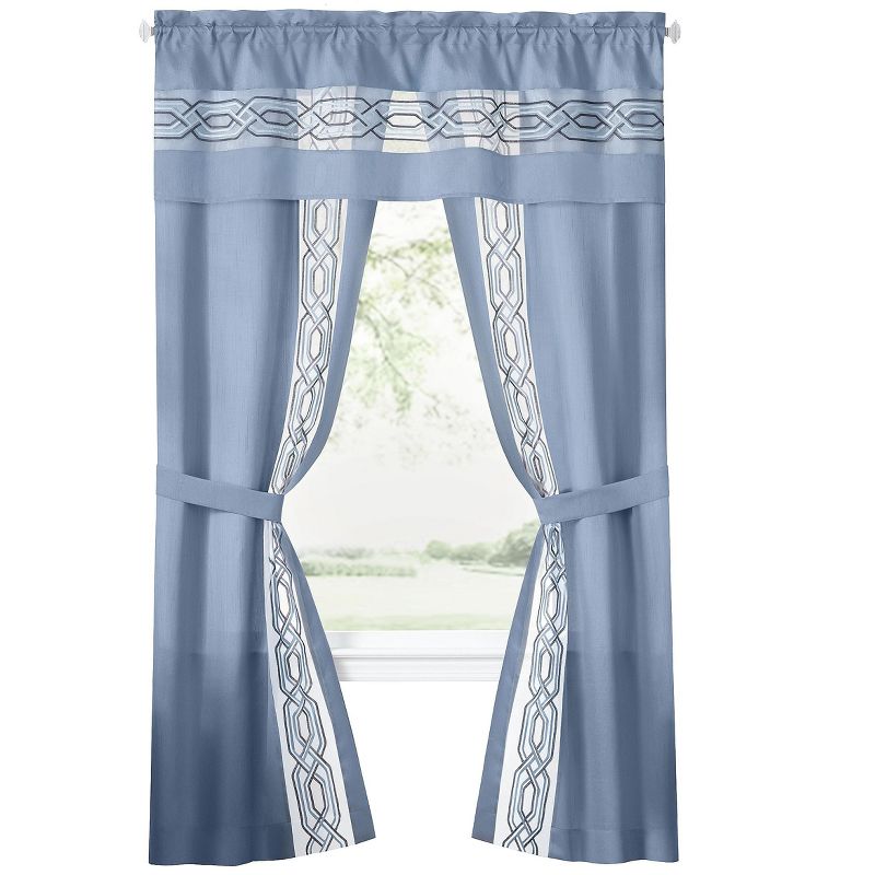 Kate Aurora Pacifico 5 Piece Rod Pocket All In One Attached Semi Sheer Window Curtain Panels & Valance Set, 2 of 3