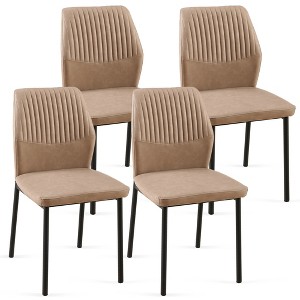 VYNXARIA Beige PU Leather Dining Chairs Set of 4 Faux Leather Dining Chairs Living Room Chair Modern Kitchen Armless Side Chair with Metal Legs - 1 of 4