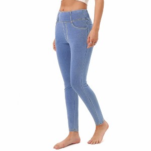 BLUEMING Womens Jeggings High Waist Tummy Control Jean Leggings Casual Stretch Denim with Pockets - 1 of 4