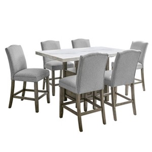 7pc Grayson Counter Height Dining Set White/Driftwood - Steve Silver Co.: Marble Top, Upholstered Chairs - 1 of 4