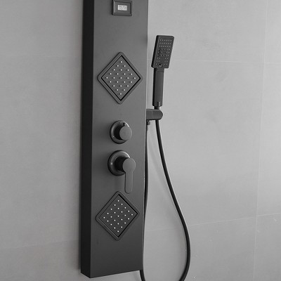 Matte Black 47" Shower Panel System with Rainfall Shower Head and Body Jets
