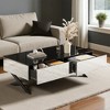 Mshliw Rectangular Mirrored Coffee Table with 2 Drawers, Black Gloss Top and Metal Base, Dining Table, Sofa Table, Living Room Storage Table - 3 of 4