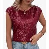 Coolmee Women's Sequin  Tops Short Cap Sleeve Dressy Blouses Glitter Party Tops Crewneck Shirts Club Concert Outfits - 2 of 3