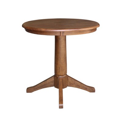 Distressed Oak 30" Round Solid Wood Pedestal Dining Table