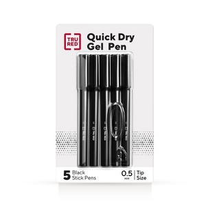TRU RED Quick Dry Gel Pens Fine Point 0.5mm Blk 5/Pack TR54468 - 1 of 4
