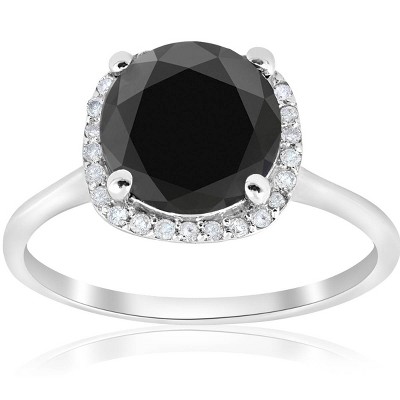 Pompeii3 3 1/10ct Treated Black Diamond Cushion Halo Engagement Ring 14K White Gold