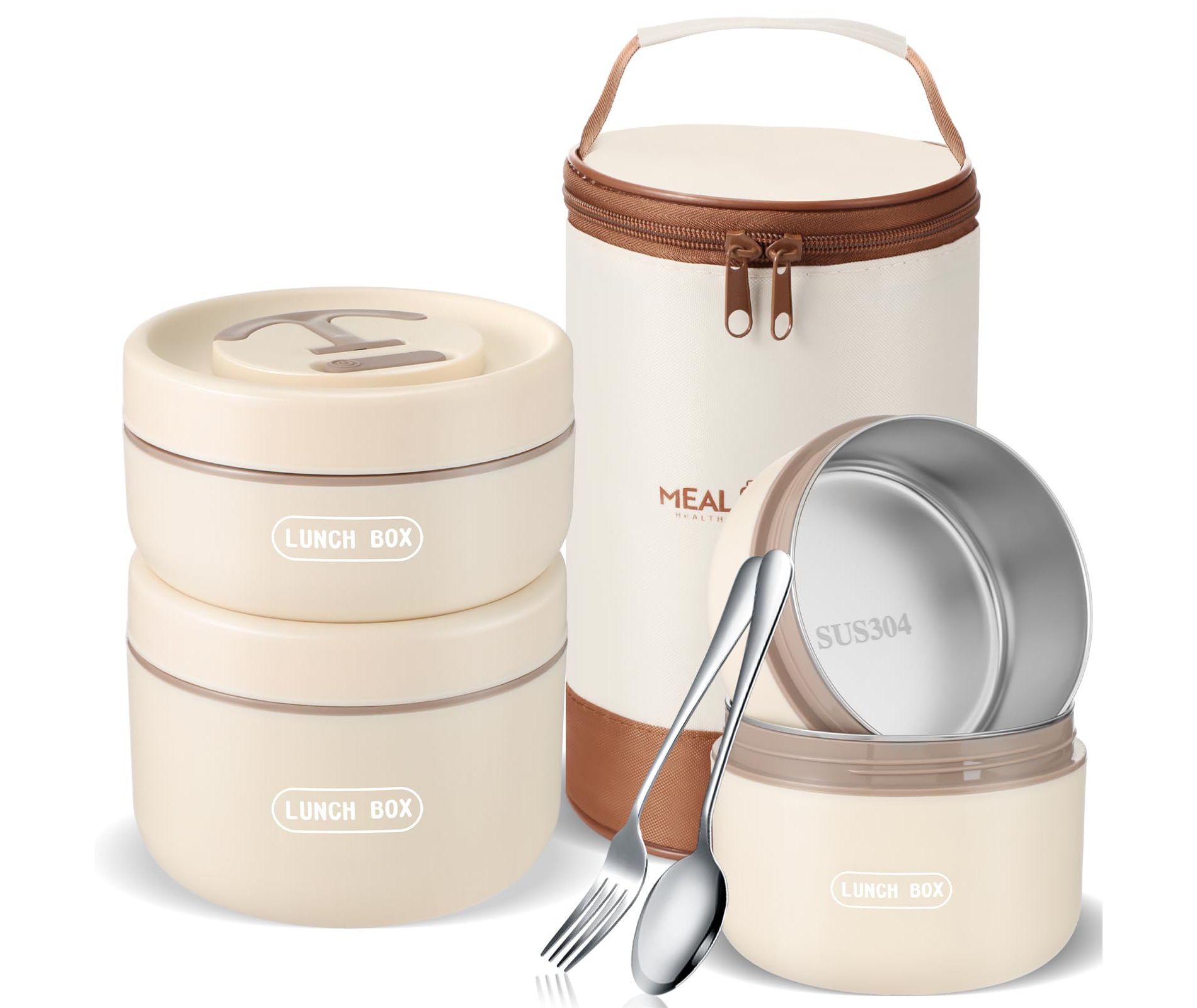 Narwey 3 Pcs Portable Insulated Lunch Container Set for Adult, Stackable Stainless Steel Bento Box