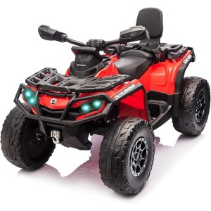 24V Licensed Can-Am Kids Ride On ATV, 2-Seater 4WD Electric ATV Car w/ Bluetooth, LED Lights, Leather Seats & 3 Speeds - 1 of 4