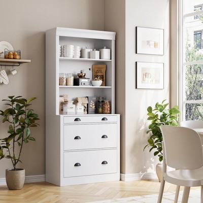 71" Tall Storage Cabinet with Drawers & Shelves, Wooden Bookshelf Organizer for Living Room, Kitchen