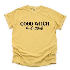 Simply Sage Market Good Witch Bad Attitude Garment Dyed Tee - S - Mustard - 1 of 4