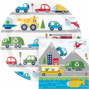 Creative Converting Transportation Time City Life Plates and Napkins Set 16ct - 1 of 4