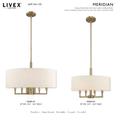Antique Brass 6-Light Pendant Chandelier with Oatmeal Shade