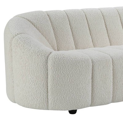 84" White Tufted Faux Shearling Sofa with Wood Frame