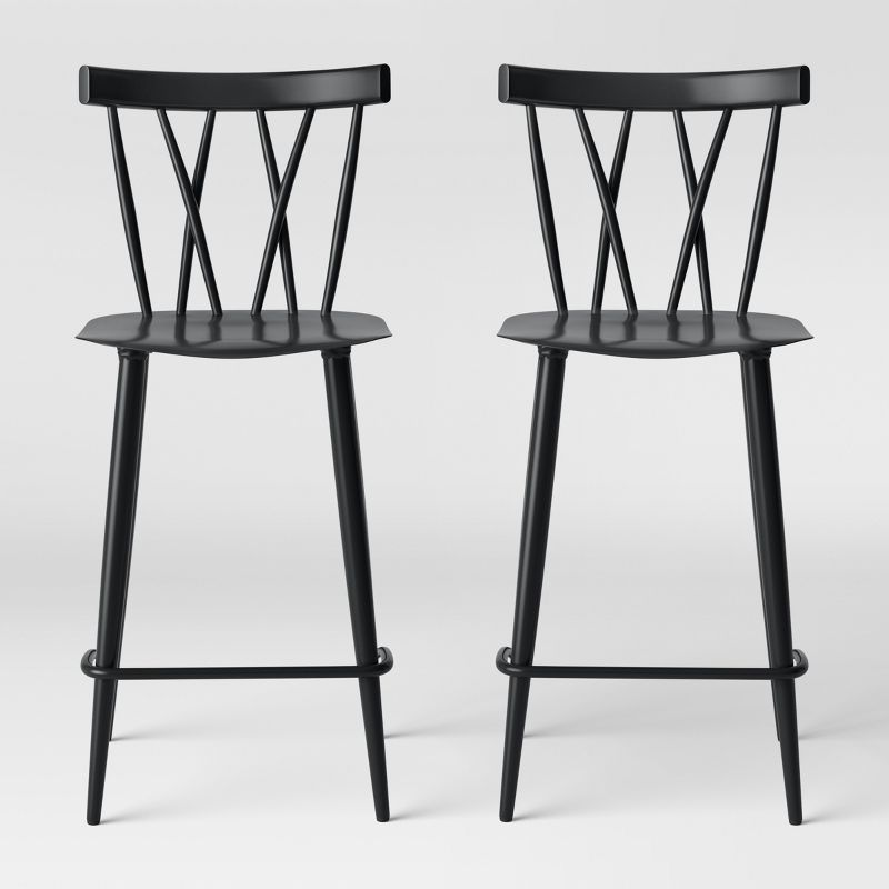 Set of 2 Becket Metal X Back Counter Height Barstool Black - Threshold&#8482;, 1 of 7