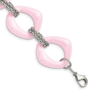 Black Bow Jewelry 29mm Stainless Steel & Pink Ceramic Open Link Adj. Bracelet, 7.5 Inch - 1 of 4