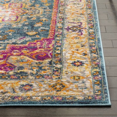 Blue Multi-Color Floral Motif Synthetic Area Rug