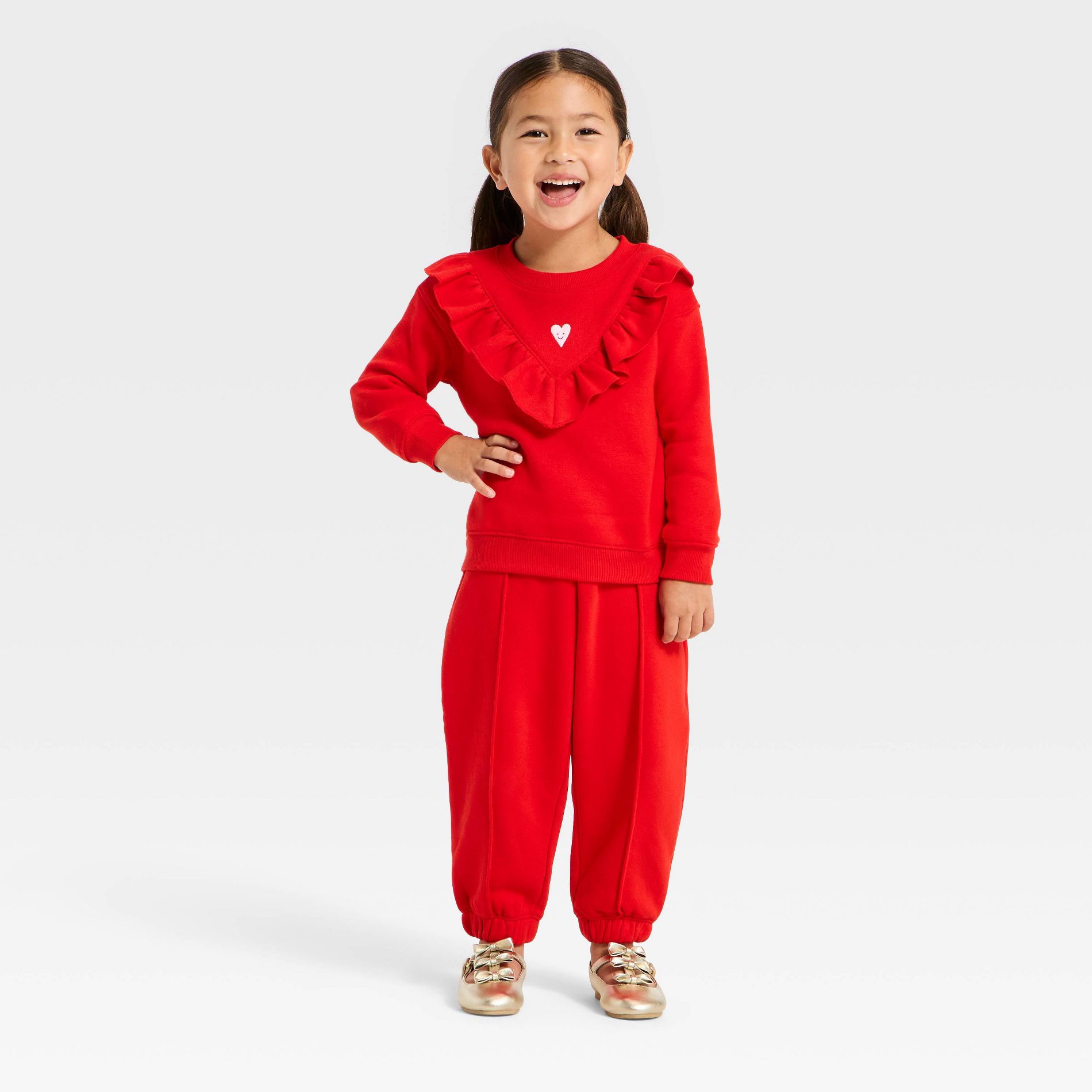 Toddler Girls' Valentine's Day Sweatshirt and Jogger Pants Set - Cat & Jack™ Medium Red