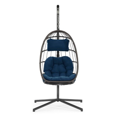 Nestfair 78" Wicker Aluminum Patio Swing Chair with Cushion Dark Blue
