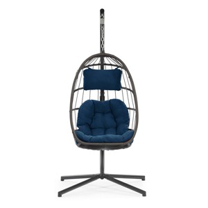 Nestfair 78" Wicker Aluminum Patio Swing Chair with Cushion Dark Blue - 1 of 4