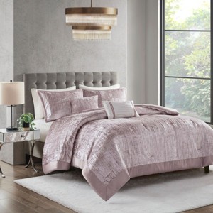 Okak Full/King 5-Piece Crinkle Velvet Bed Comforter Set with Throw Pillow,Comfortable Quilt Comforter Bedding Sets,Machine Washable - 1 of 4