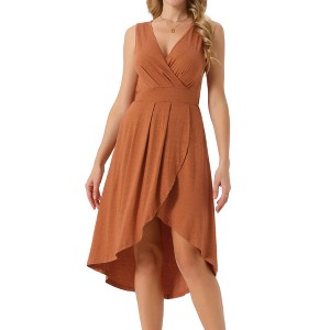 INSPIRE CHIC Women's Sleeveless High Low Wrap V Neck Midi Knit Pleated Flowy Dress with Pockets - 1 of 4