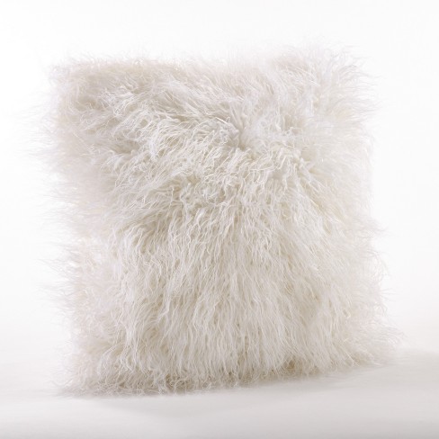 Pillow Decor - Mongolian Sheepskin Natural White Throw Pillow