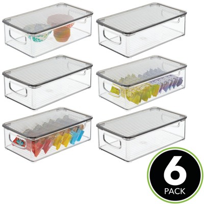 Mdesign Plastic Kitchen Food Storage Bin With Handles, Lid, 6 Pack