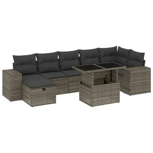 vidaXL 8 Piece Patio Sofa Set with Cushions Gray Poly Rattan - Gray without storage 1 Piece - 1 of 4