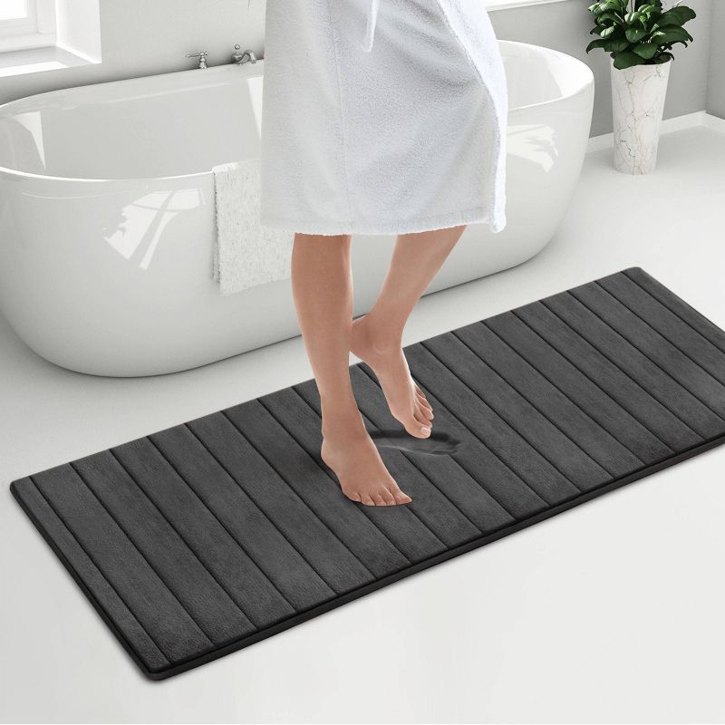 24&#34;x58&#34; MICRODRY Ultra Absorbent CoreTex Quilted Memory Foam Bath Mat/Runner with Skid Resistant Base Dark Gray, 3 of 5